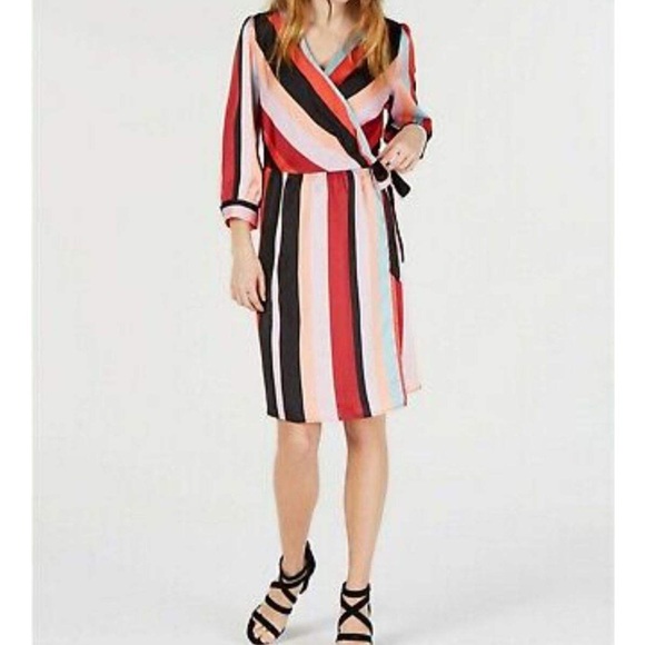 Bar lll Multi Colored Striped Wrapped Satin Dress Size M - Picture 3 of 11